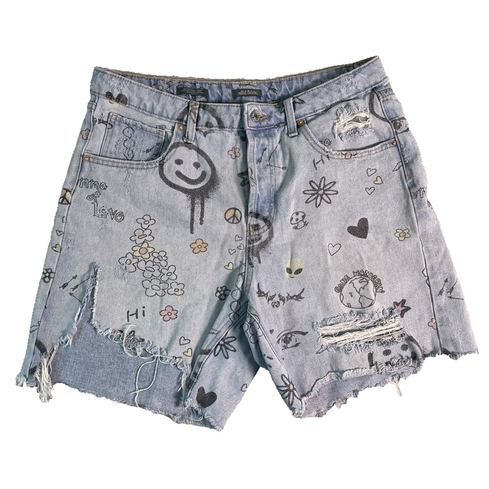Wild Fable High Rise Bermuda Shorts Womens 12 Light Wash Graffiti Distressed